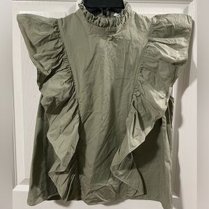 Zara Sage Green Olive Ruffle Sleeve Blouse. Woman size M - 28